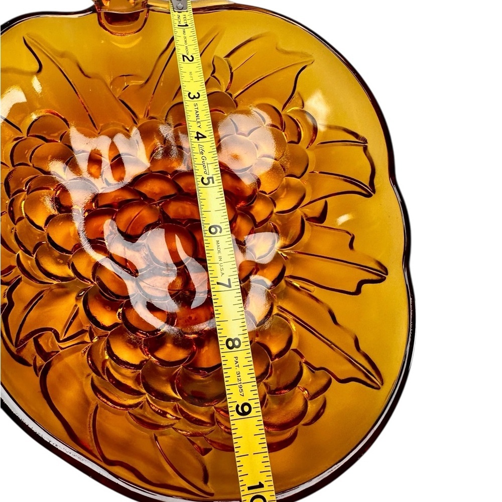 Vintage Indiana Glass Bowl Amber Heavily Embossed Grapes Fruit 13” Salad Bowl - Picture 8 of 10